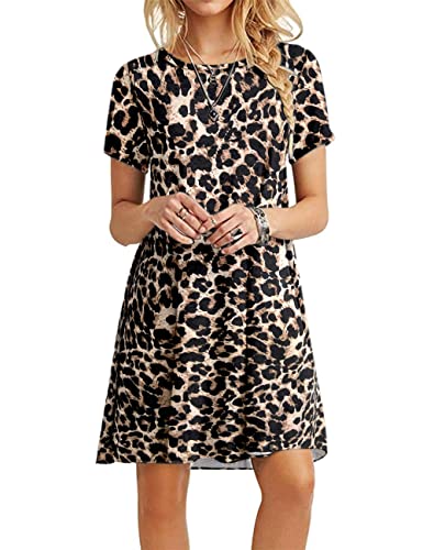 MOLERANI Sommerkleider für Damen Lässiges T-Shirt Kleid Kurzarm Damen Strandkleid (2XL, Gepunktetes Muster Leopard) von MOLERANI