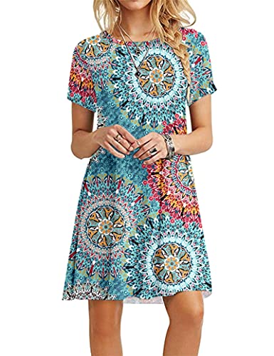 MOLERANI Sommerkleider für Damen Lässiges T-Shirt Kleid Kurzarm Damen Strandkleid (2XL, Print Grün) von MOLERANI