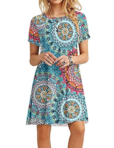 MOLERANI Damen Sommerkleider Casual T-Shirt Kurzarm Strandkleid Loose Swing Damenkleid Print Grün 2XL von MOLERANI