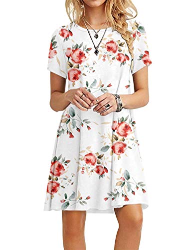 MOLERANI Sommerkleider für Damen Lässiges T-Shirt Kleid Kurzarm Damen Strandkleid (2XL, Rosenweiß) von MOLERANI