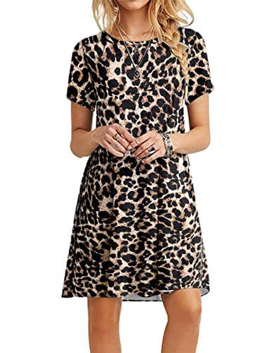 MOLERANI Sommerkleider für Damen Lässiges T-Shirt Kleid Kurzarm Damen Strandkleid (S, Geflecktes Muster Leopard) von MOLERANI