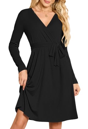 MOLERANI Strickkleid Damen Herbstkleid Langarm V-Ausschnitt Winterkleid Damen A-Linie Freizeitkleid mit Taschen Schwarz 2XL MOLERANI Strickkleid Damen Herbstkleid Langarm V-Ausschnitt Winterkleid Damen A-Linie Freizeitkleid mit Taschen Schwarz 2XL von MOLERANI