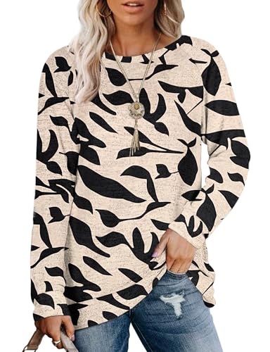 MOLERANI Sweatshirt Damen Langarmshirt Rundhals Oversize Pullover Oberteile Freizeit T Shirts für Herbst Winter Aprikose Schwarzblatt XL von MOLERANI