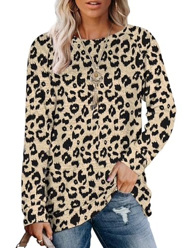MOLERANI Sweatshirt Damen Langarmshirt Rundhals Oversize Pullover Oberteile Freizeit T Shirts für Herbst Winter Leopardenmuster M von MOLERANI