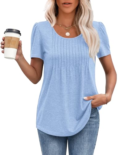 MOLERANI T-Shirts für Damen Kurzarm Oberteile Soft T-Shirt mit Rundhalsausschnitt Loose Casual Sommer Tops Himmelblau 2XL von MOLERANI