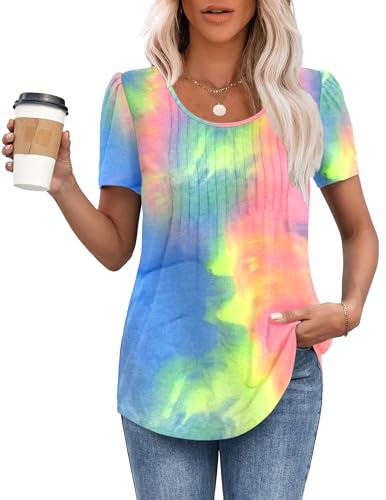 MOLERANI T-Shirts für Damen Kurzarm Oberteile Soft T-Shirt mit Rundhalsausschnitt Loose Casual Sommer Tops Regenbogen L von MOLERANI