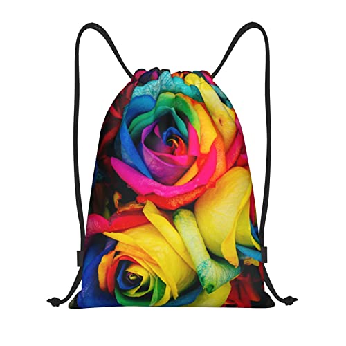 MOLIAE Beutel mit Kordelzug, Regenbogen-Rosenmuster, ideal für Fitnessstudio, Sport und Reisen, Rainbow Rose, Small von MOLIAE
