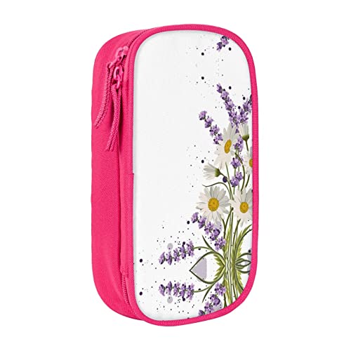 MOLIAE Federmäppchen mit Lavendel und Gänseblümchen, bedruckt, hohe Kapazität, langlebige Federmäppchen, Organizer-Etui, für Männer und Frauen von MOLIAE