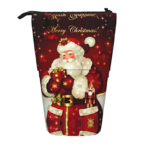 MOLIAE Merry Christmas Santa Claus bedrucktes Federmäppchen, Stiftehalter, Teleskop-Federtasche, Schreibwaren, für Schule und Büro von MOLIAE