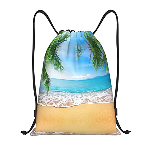 MOLIAE Niedlicher Corgi-Aufdruck mit Kordelzug, Säcke, Taschen, Schnurbeutel, perfekt für Fitnessstudio, Sport und Reisen, Ocean Sea Beach Palmblätter, Medium von MOLIAE