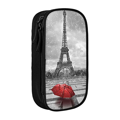 MOLIAE Paris Tower mit rotem Regenschirm, bedruckt, hohe Kapazität, Federmäppchen, langlebige Federmäppchen, Organizer-Etui, für Männer und Frauen, Schwarz , Einheitsgröße, Taschen-Organizer von MOLIAE