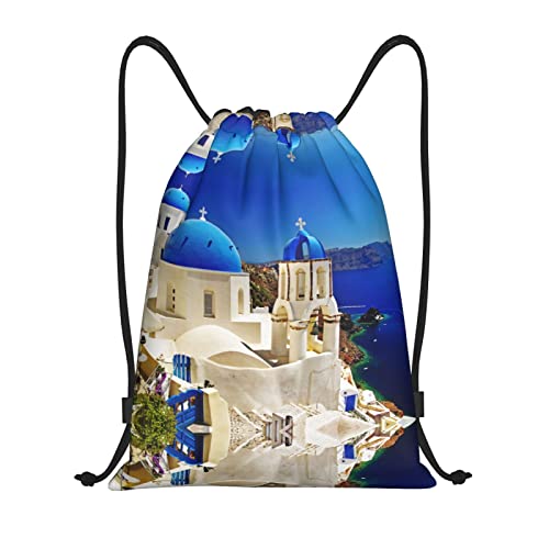 MOLIAE Taschen mit Kordelzug, Amerikanischer Flagge, ideal für Fitnessstudio, Sport und Reisen, Santorini Griechische Insel Meerblick, Small von MOLIAE