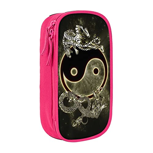 MOLIAE Yin Yang Drache Tiger bedrucktes Federmäppchen, hohe Kapazität, langlebige Federmäppchen, Beutel, Organizer-Etui, für Männer und Frauen von MOLIAE