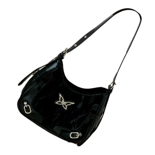 Vintage inspirierte Umhängetasche PU-Leder Unterarmtaschen Handtasche Casual Satchel Strand Handtaschen für den täglichen Gebrauch, Schwarz von MOLKASIA