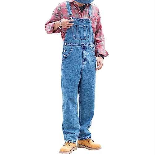 MOLUCI Herren-Latzhose Denim-Latzhose Gewaschen Lässig Retro-Cargo-Jeans Overalls Verstellbare Träger Arbeitskleidung Hose,Blau,3XL von MOLUCI