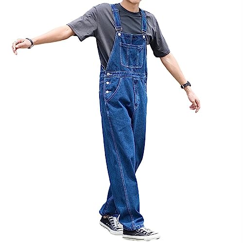 MOLUCI Herren-Latzhose Denim-Latzhose Gewaschen Lässig Retro-Cargo-Jeans Overalls Verstellbare Träger Arbeitskleidung Hose,Dark blue,XXL von MOLUCI