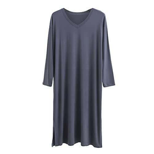 MOLUCI Herren-Nachthemden aus Modal für Frühling und Sommer V-Ausschnitt Neun Punkte-Ärmel Lange Nachthemden Bequeme Nachtwäsche Heimkleidung,Gray c,XL von MOLUCI