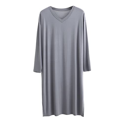 MOLUCI Herren-Nachthemden aus Modal für Frühling und Sommer V-Ausschnitt Neun Punkte-Ärmel Lange Nachthemden Bequeme Nachtwäsche Heimkleidung,Gray d,L von MOLUCI