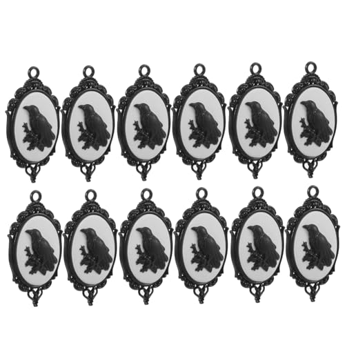 MOLUCKFU 12 Stück Teiliges Gothische Krähen Anhänger aus Legierung mit Relief Ovale Schmuckanhänger für Halloween DIY Halsketten und Armbänder Kunstvoll Gearbeitet und Vielseitig von MOLUCKFU