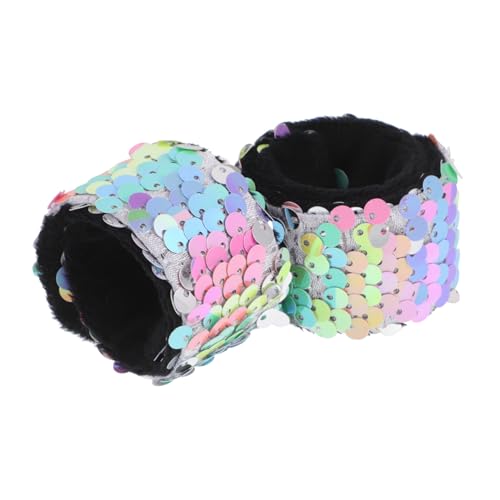MOLUCKFU 2 Stück Glitzernde Slap Armbänder Pailletten Schnapparmbänder Regenbogenfarben Strapazierfähige Stoffarmbänder für Mädchen Party Gastgeschenke Alltag von MOLUCKFU
