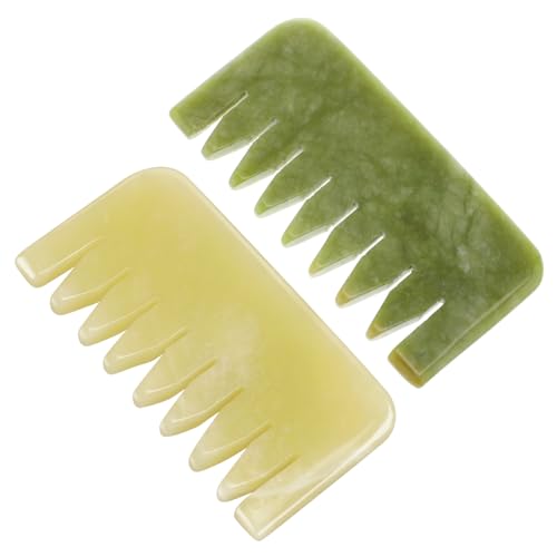 MOLUCKFU 2 Stück Natürliche Jade Kopfmassagekämme Grün und Jade Glatte Zähne Statisch Fördert Kopfhautdurchblutung für Haarwuchs und Entspannung bei Damen und Herren von MOLUCKFU