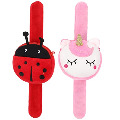 MOLUCKFU 2 Stück Plüsch Armband Geldbörse Kuscheliges Schnapparmband Tiermotiv Weiß Marienkäfer als Jungle Party Favors Party Bag Füller und von MOLUCKFU