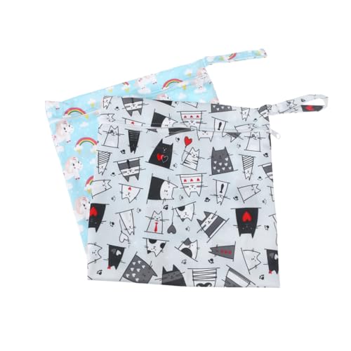 MOLUCKFU 2er Set Wickeltasche Für Babys wasserdichte Einzelfach Windeltasche Katze + Regenbogen Wiederverwendbare Nappy Pouch Für Feuchte Und Trockene Windeln von MOLUCKFU