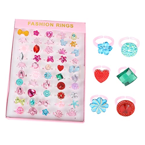 MOLUCKFU 50 Stück Teiliges Verstellbares Kinderring mit Bunten Cartoon Motiven und Funkelnden Schmucksteinen Kindersicheres für Mädchen als Partyzubehör und Geburtstagsgeschenk von MOLUCKFU