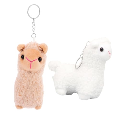 MOLUCKFU Alpaka Schlüsselanhänger Stofftier Anhänger Taschenanhänger Handyanhänger Dekoration Partygeschenk Khaki Weiß von MOLUCKFU