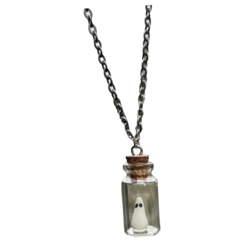 MOLUCKFU Wishing Bottle Halskette Mit Geisterdesign Klare Glasflasche Stilvolle Kette Für Halloween Tragbar Für Partys Und Freizeit Handgefertigte Schmuckstücke Für Frauen von MOLUCKFU
