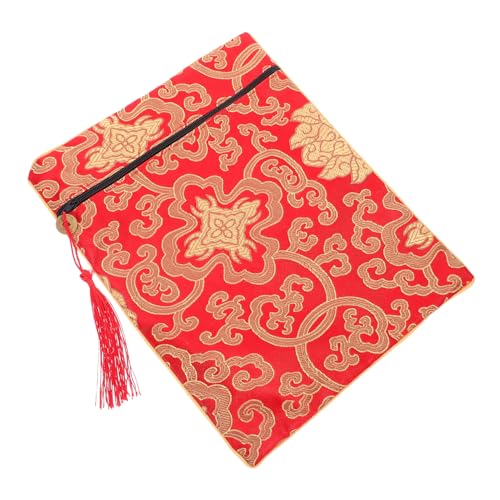 MOLUCKFU Kleine Stofftasche für Frauen Rote Buddhistische Bücher Aufbewahrungstasche Multifunktionale Dokumentenhülle mit Tragegriff Elegant Gestaltete Geldbörse für Religiöse Schriften und von MOLUCKFU