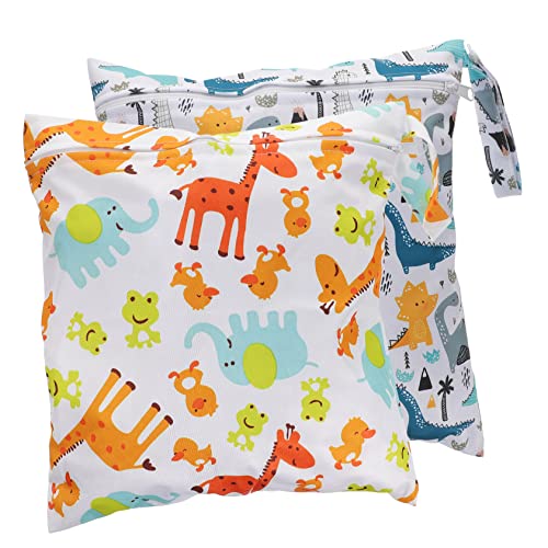 MOLUCKFU 2stücke wasserdichte Wickeltasche Im Cartoon-Muster Faltbare Tragbare Aufbewahrungstasche Für Babywindeln Und Hygieneartikel Für Reisen Und Außenbereich Giraffe Dinosaurier von MOLUCKFU