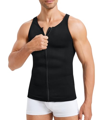 MOLUTAN Herren Body Shaper Tanktop Kompressions-Shirts, ärmellos, schlankmachend, Unterhemd, Gynäkomastie, Shapewear mit Reißverschluss, Schwarz, X-Large-XX-Large MOLUTAN Herren Body Shaper Tanktop Kompressions-Shirts, ärmellos, schlankmachend, Unterhemd, Gynäkomastie, Shapewear mit Reißverschluss, Schwarz, X-Large-XX-Large von MOLUTAN