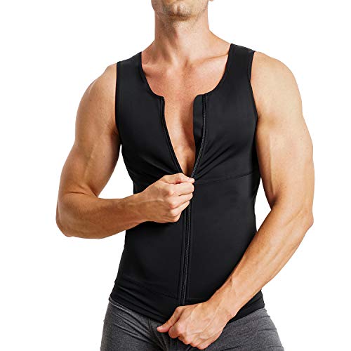 MOLUTAN Herren Kompressionsshirt Bauchweg Body Shaper Weste ärmellos Reißverschluss Unterhemd Tank Top Shapewear für Bauch, schwarz, 4X-Groß von MOLUTAN