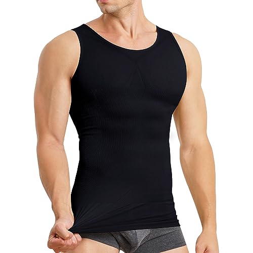 MOLUTAN Herren Kompressionsshirt Schlankheits-Body Shaper Weste Ärmellos Taille Traner Workout Tank Top Bauchkontrolle Shapewear, Schwarz, 3XL/4XL von MOLUTAN