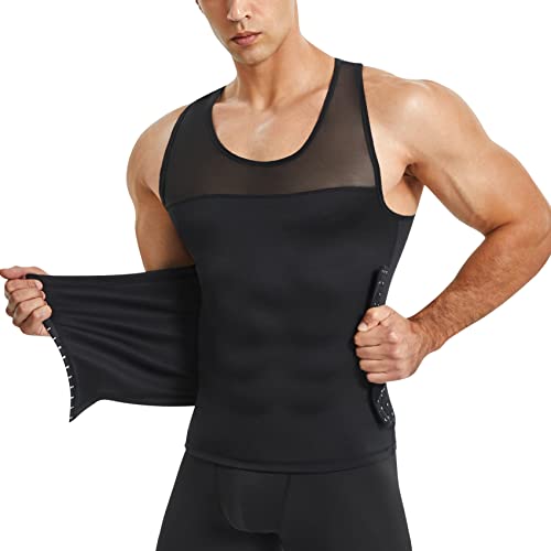 MOLUTAN Kompressionsshirts für Herren, Shapewear Brust Bauch Kontrolle Body Shaper Slimming Unterhemd Workout Weste Tank Top, Schwarz, Klein von MOLUTAN