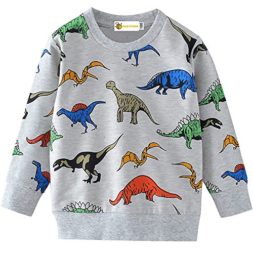 MOLYHUA Jungen Sweatshirt Kinder Dinosaurier Pullover Digger T-Shirt Langarmshirt für Jungen Langarm Top Sweat Streetwear,01 Dinosaurier,92 von MOLYHUA