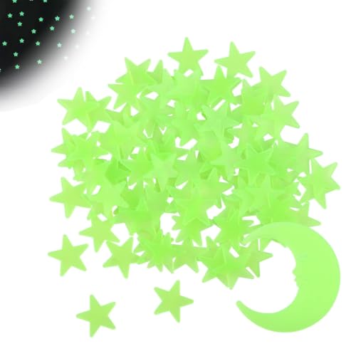 MOLZINY 100 Stück Leuchtsterne Kinderzimmer Leuchten im Dunkeln Sterne Aufkleber Leucht Sterne Mond Set Leuchtsticker Fluoreszierend Wand Aufkleber Plastik mit Selbstklebend Sticker für Schlafzimmer von MOLZINY