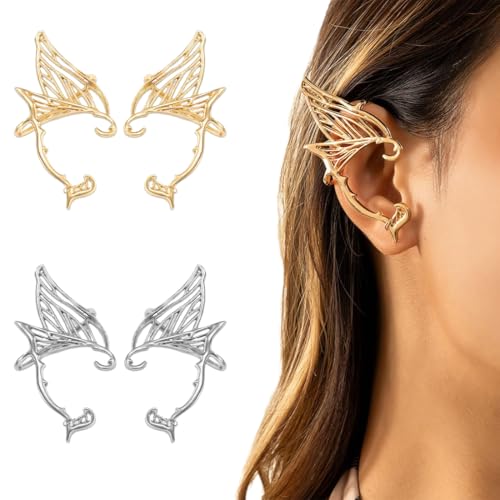MOLZINY 2 Paar Elfen Ohren Elfenohren Elfenohren Erwachsene Elf Ears Elfen Ohren Damen Elfenohren für Kinder und Erwachsene Elfenohren für Elben Kostüm Feenkostüme Frauen Cosplay Kostüm (Gold, Silber) von MOLZINY