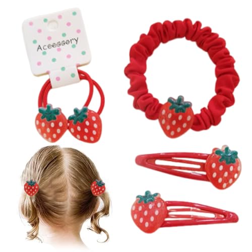 MOLZINY 5 Stück Kinder Erdbeer Stirnband Pferdeschwanz Haargummi Set Haarschmuck Erdbeer Haarnadel Niedliche Haarspangen Headwear Styling Tools nedliche Haarspangen für Kleines Mädchen von MOLZINY