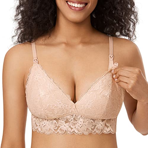 MOMANDA Damen Still BH Große Brüste Spitze Mutterschaft Stillen Schwangerschaft BHS Beige M von MOMANDA