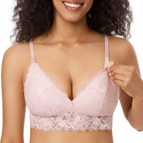 MOMANDA Damen Still BH Große Brüste Spitze Mutterschaft Stillen Schwangerschaft BHS Nacktes Rosa XL von MOMANDA