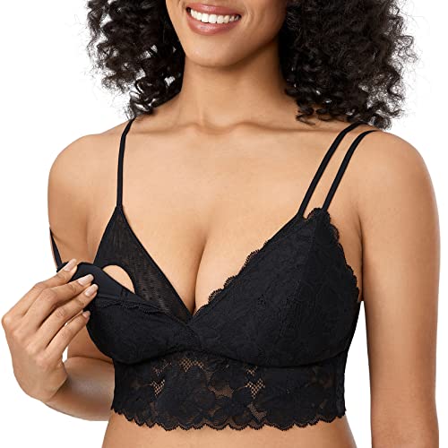 MOMANDA Damen Still BH Große Brüste Spitzen Bralette Bügellos Gepolsterte Umstands BHS Schwarz M von MOMANDA