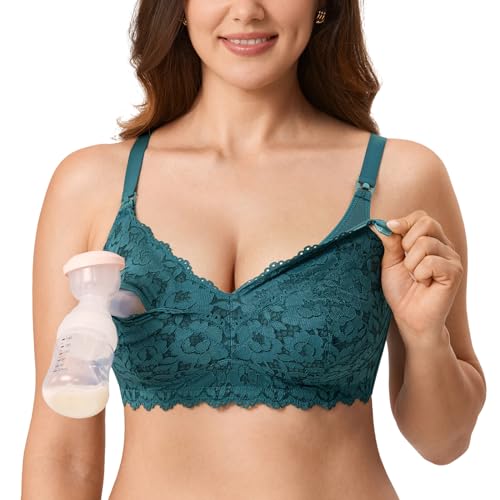 MOMANDA Damen Pump Still BH ohne Bügel Spitzen Schwangerschafts Stillen BHS Mutterschaft Soft Bequemer Fichtengrün 80G von MOMANDA