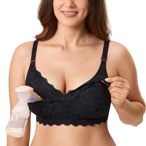 MOMANDA Damen Pump Still BH ohne Bügel Spitzen Schwangerschafts Stillen BHS Mutterschaft Soft Bequemer Schwarz 85G von MOMANDA