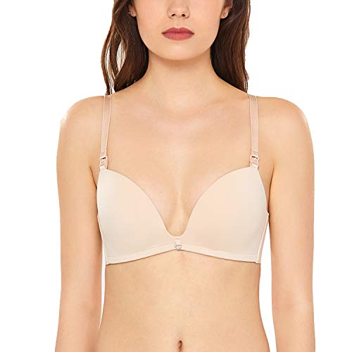 MOMANDA Damen Schwangerschafts Still BH Invisible ohne Bügel Licht Einlagen Beige 85B von MOMANDA