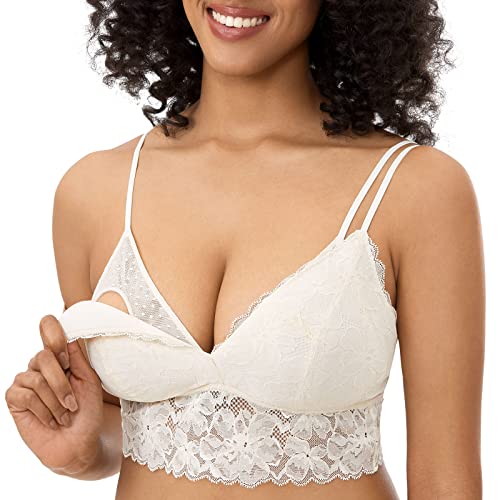 MOMANDA Damen Still BH Große Brüste Spitzen Bralette Bügellos Gepolsterte Umstands BHS Elfenbein L von MOMANDA