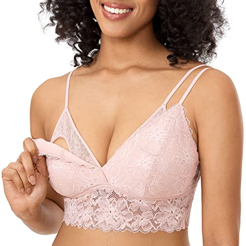 MOMANDA Damen Still BH Große Brüste Spitzen Bralette Bügellos Gepolsterte Umstands BHS Nacktes Rosa L von MOMANDA