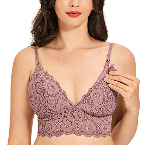 MOMANDA Damen Still BH Spitze Gepolstert Schwangerschafts BHS Ohne Bügel Rose Brown 90C von MOMANDA