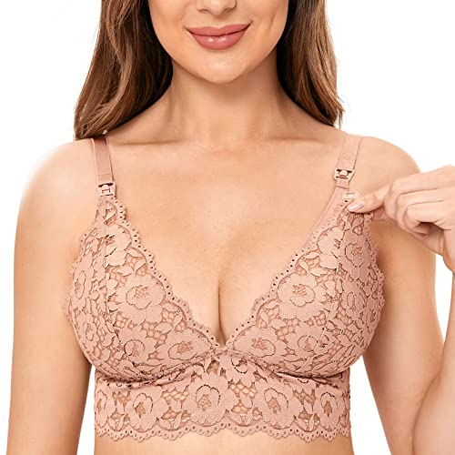 MOMANDA Damen Still BH Spitze Gepolstert Schwangerschafts BHS Ohne Bügel Sahnekaffee 70D von MOMANDA